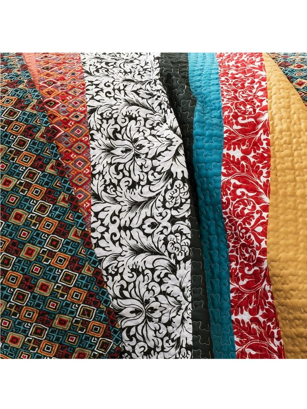 Lush Decor Boho Stripe Reversible Cotton Quilt Set - Bold Colorful Bohemian Bed